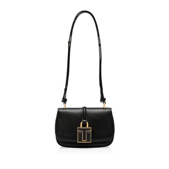 Authentic Tom Ford 001 Lock Mini Flap Shoulder Bag color BLACK - Picture 1 of 15